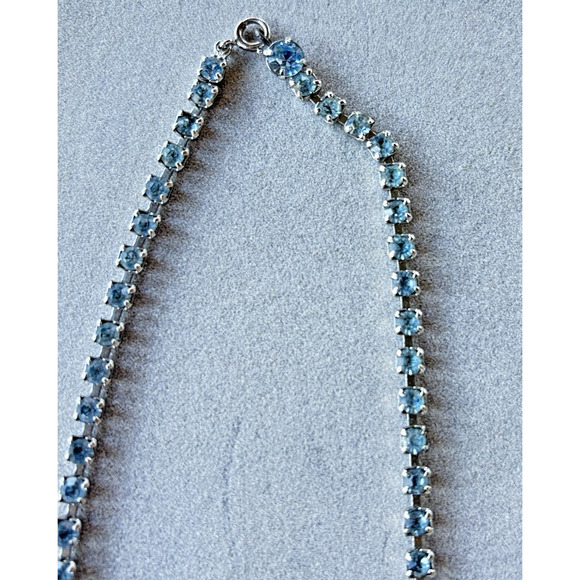 1950's Blue Rhinestone Mid Century Vintage Choker Necklace, Prom Formal Jewelry - Picture 8 of 12